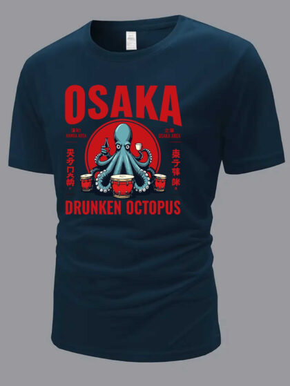 Chemise Homme en Coton Mélangé Blanc avec Imprimé Poulpe Ivre d'Osaka – Mode Décontractée et Tendance