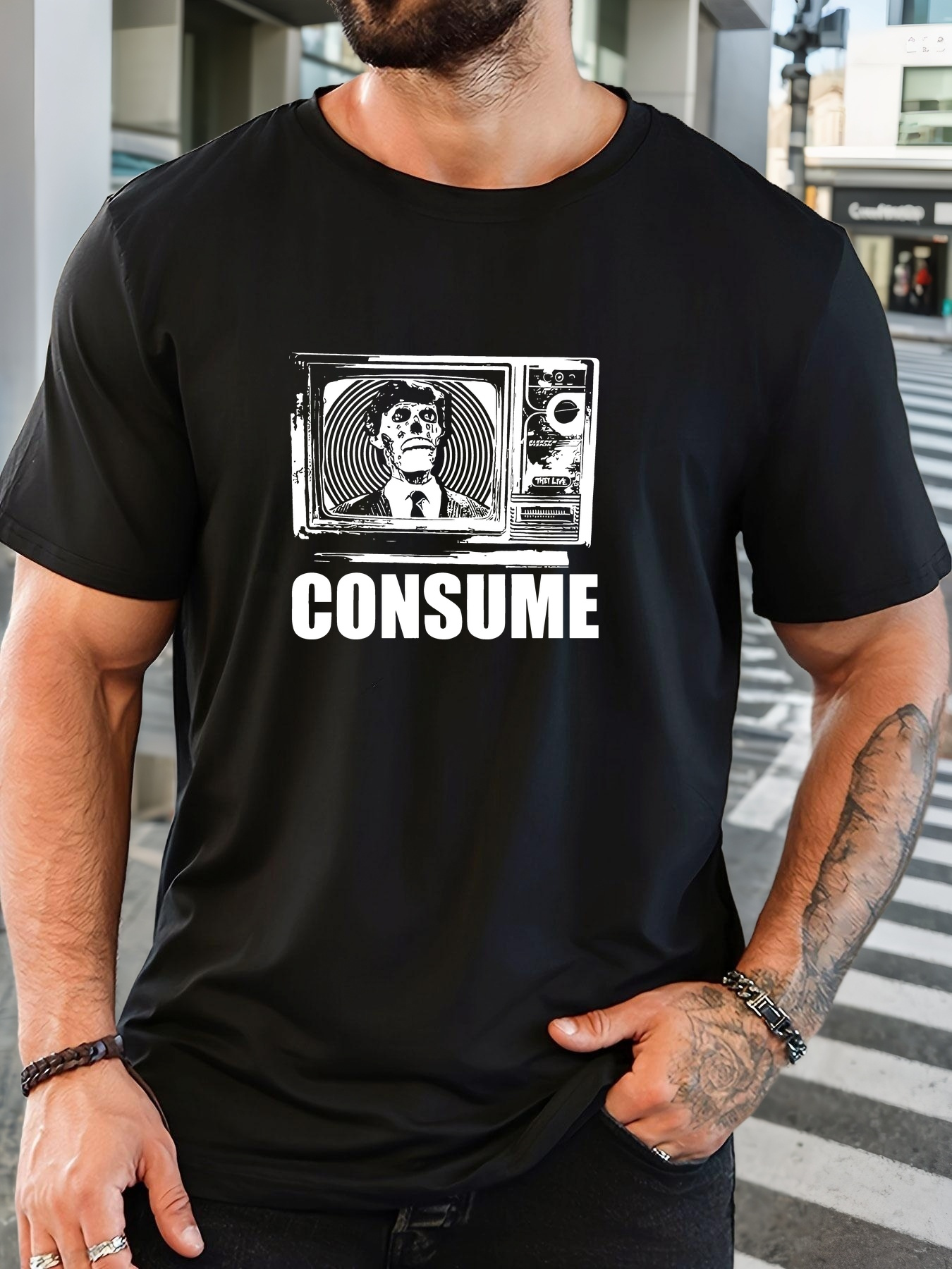 Consume T-shirt Graphique Décontracté pour Hommes – Style Vintage Streetwear