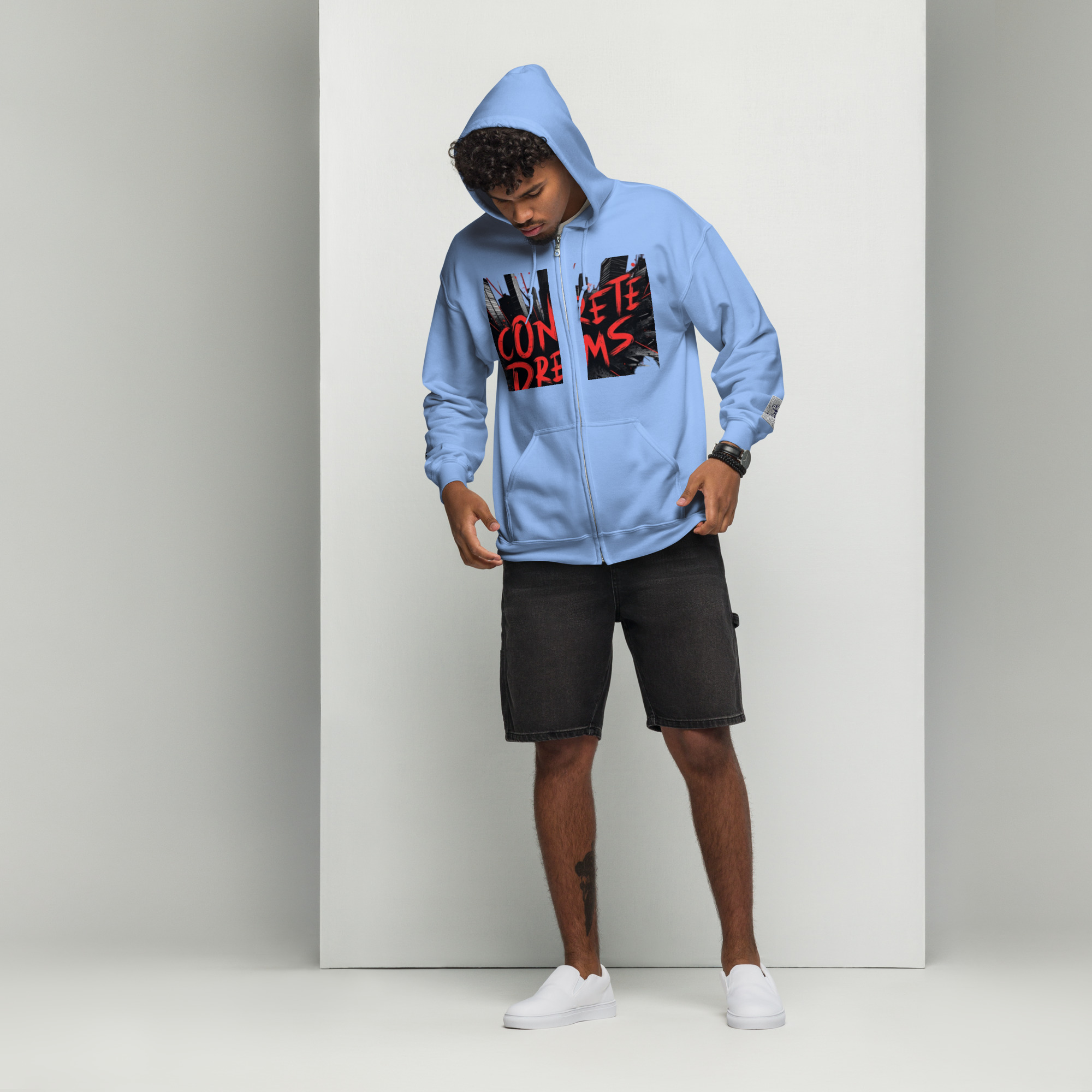 Sweat à capuche épais unisexe à fermeture éclair broderie sur poignet  serie concrete dreams esperenza.shop – Image 4