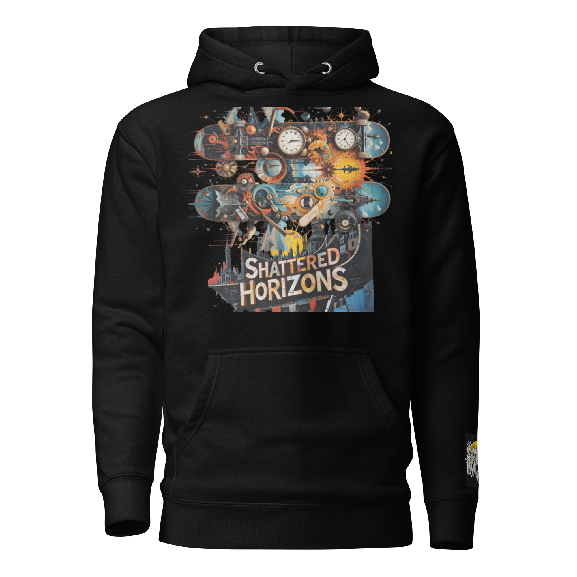 Sweat à Capuche – Shattered Horizons imprimé front et back avec broderie sur poigné .