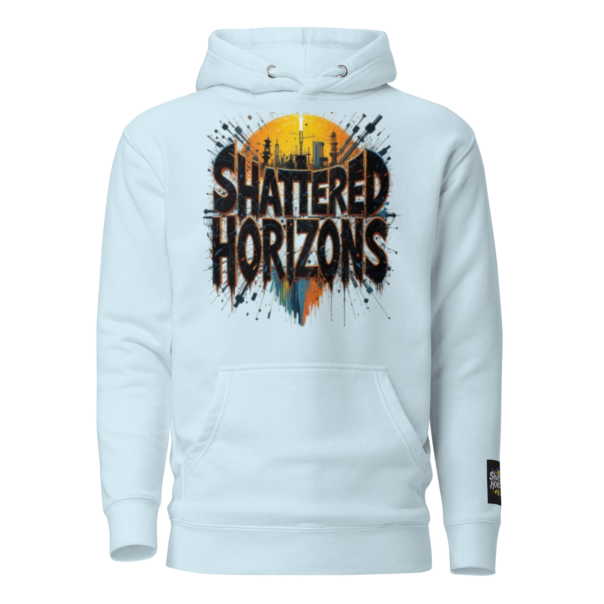 “Sweat à capuche unisexe Shattered Horizons – Fragment, logo DTF avant et arrière”