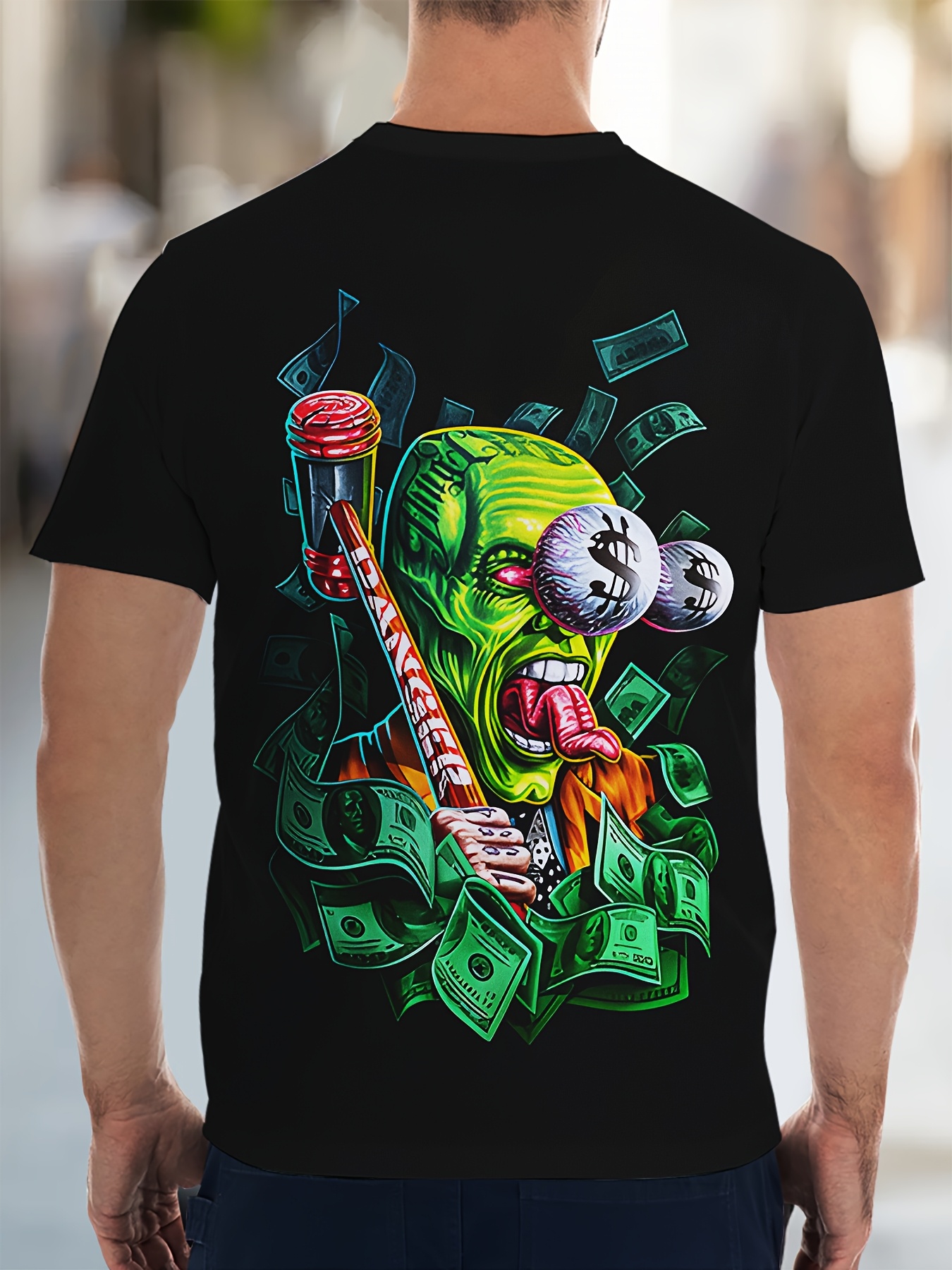 1pc T-shirt imprimé de dollars de dessin animé pour hommes – Image 3