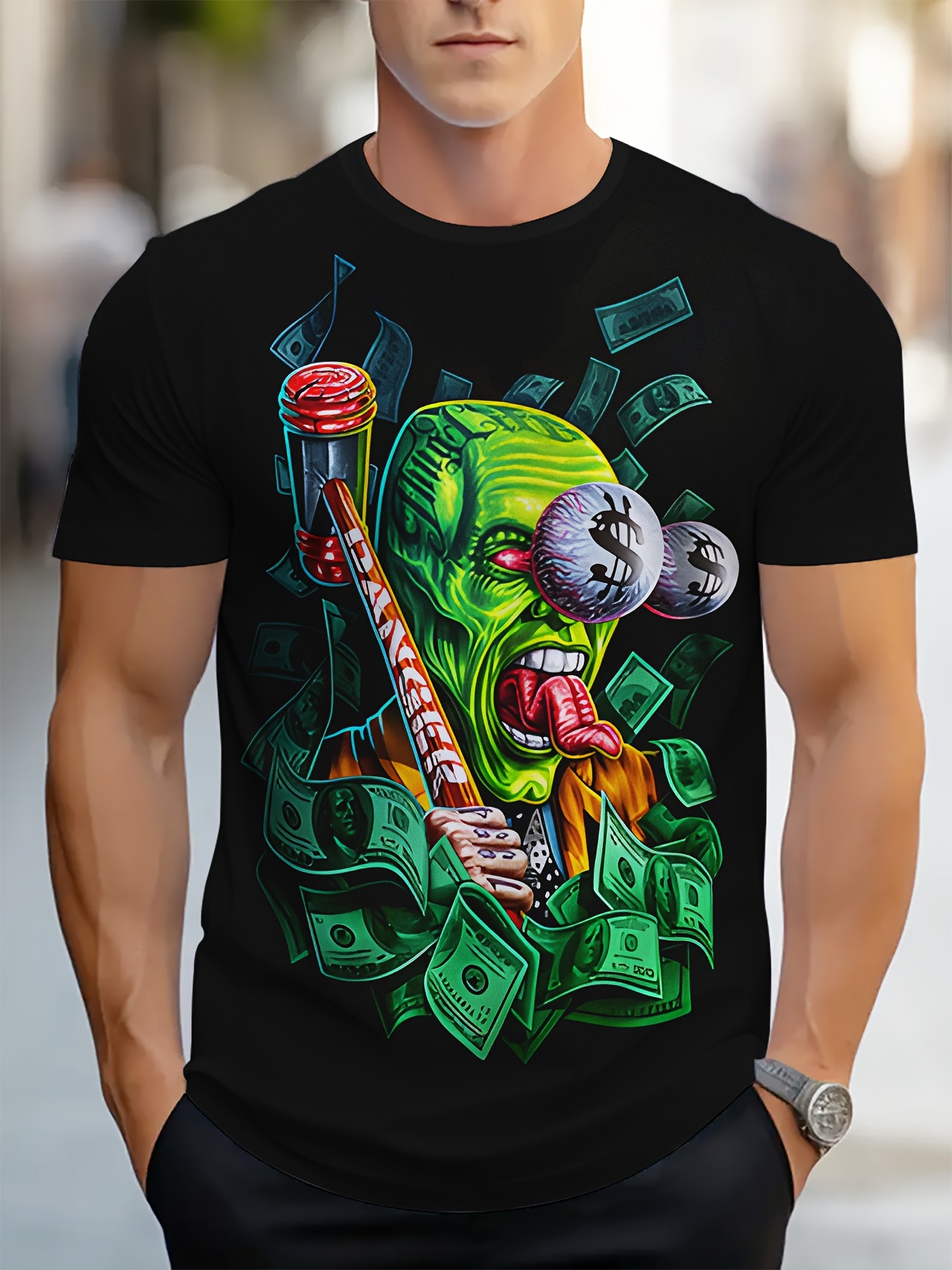 1pc T-shirt imprimé de dollars de dessin animé pour hommes – Image 2