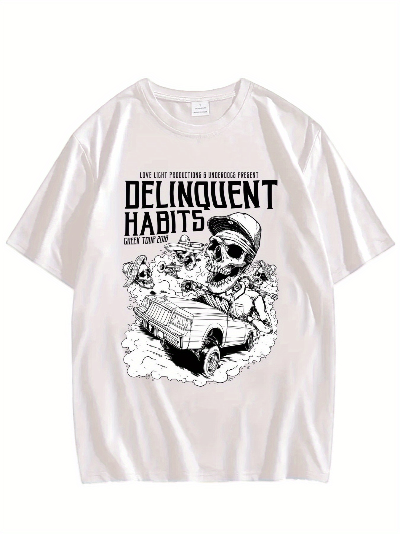 T-shirt Décontracté à Manches Courtes pour Homme – Imprimé Graphique Délinquant – Image 5