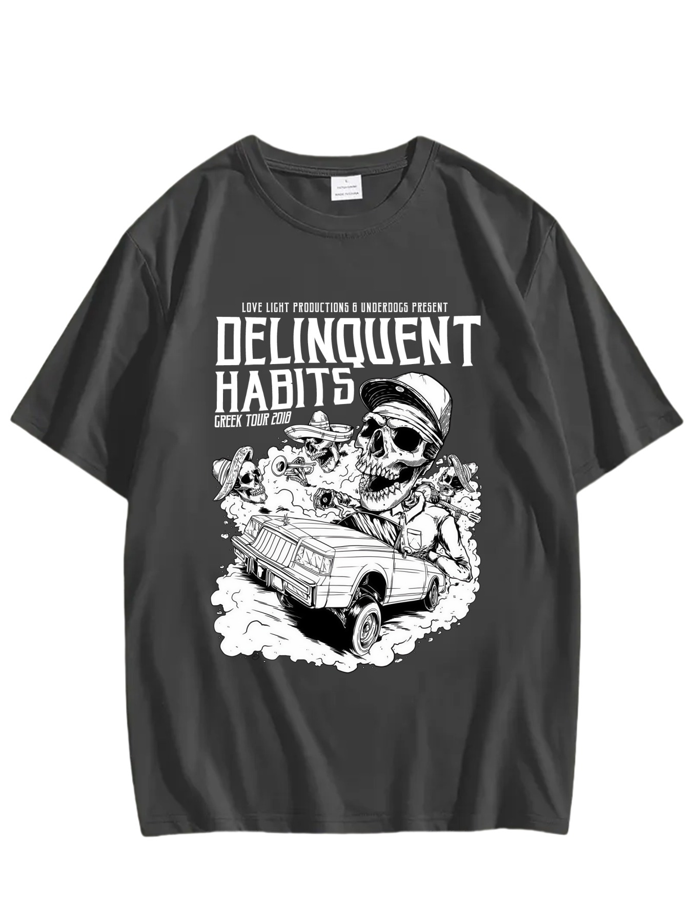 T-shirt Décontracté à Manches Courtes pour Homme – Imprimé Graphique Délinquant – Image 4