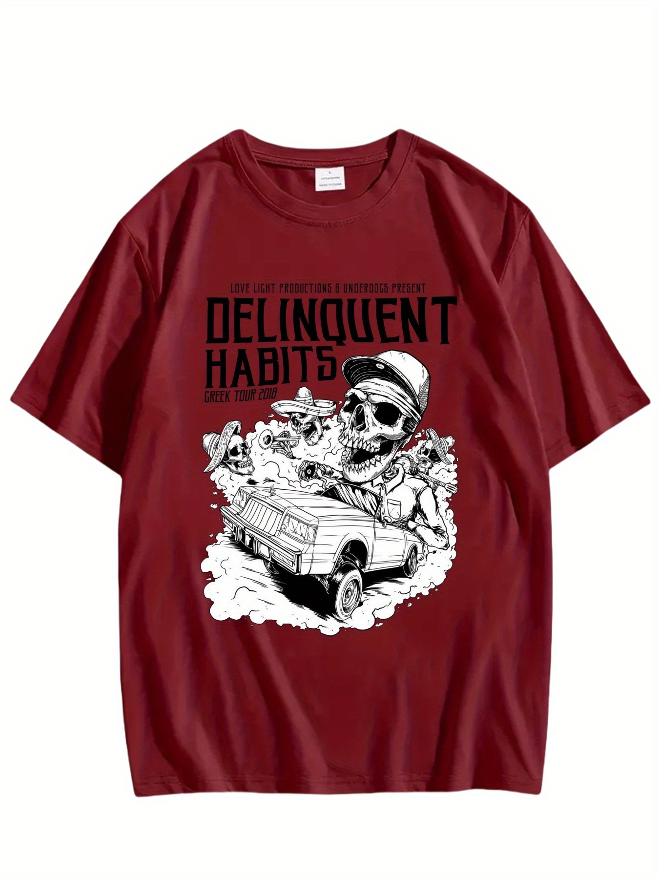 T-shirt Décontracté à Manches Courtes pour Homme – Imprimé Graphique Délinquant – Image 6