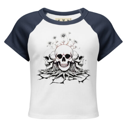 t-shirt raglan Rooted Souls – impression trio de têtes de mort enracinées DTF haute définition